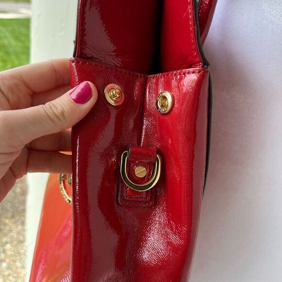 Michael Kors Red Patent Satchel Gold HW, Flip-Lock, MK Charm, 13" - Picture 9 of 10